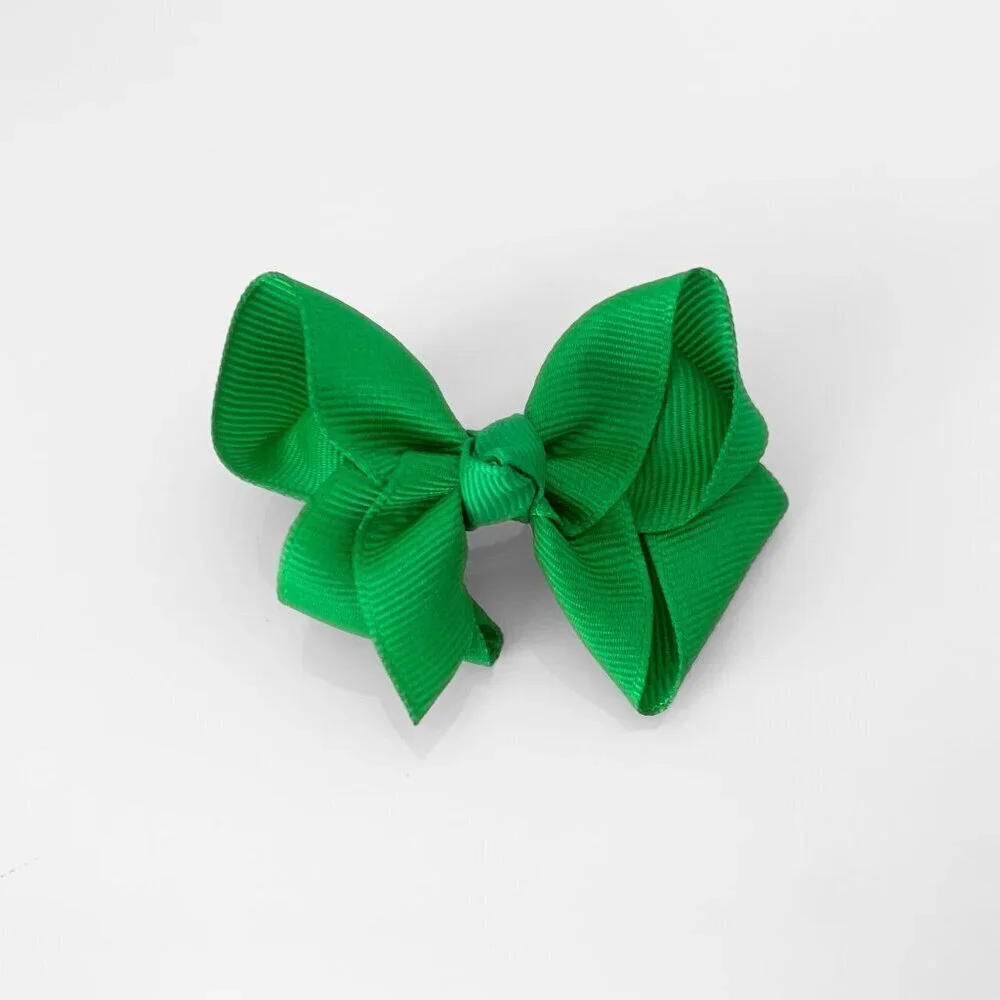 Set of 2 Pretty Girls Hair Bows Grosgrain Ribbon Clips Hair Accessories Green